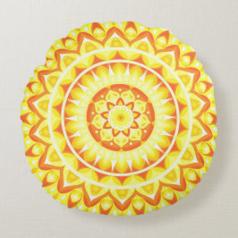 Gele Mandala Helder Zonlicht Boho Opgewekte Decora Rond Kussen