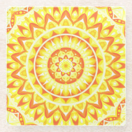 Gele Mandala Helder Zonlicht Boho Patroon Decorati Glazen Onderzetter