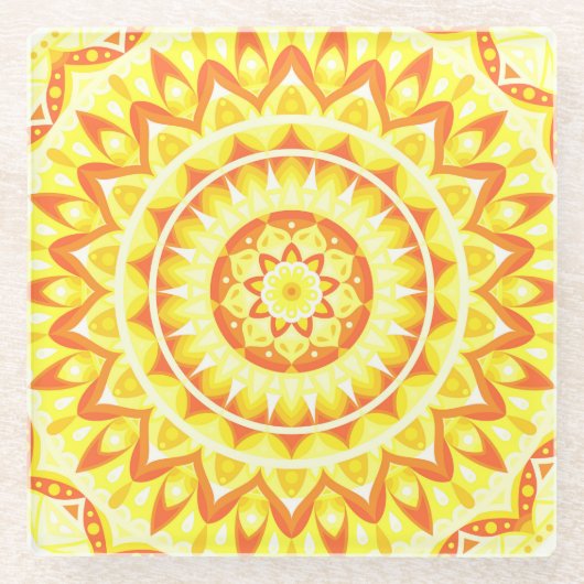 Gele Mandala Helder Zonlicht Boho Patroon Decorati Glazen Onderzetter (Voorkant)