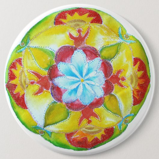 Gele Mandala Kunst Ronde Button 6,0 Cm (Voorkant)