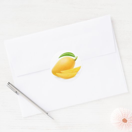 Gele mango knippen ronde sticker (Envelop)