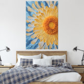 Gele margriet met blauwe achtergrond getextureerd canvas afdruk (Insitu (Slaapkamer))