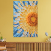 Gele margriet met blauwe achtergrond getextureerd canvas afdruk (Insitu (Woonkamer))