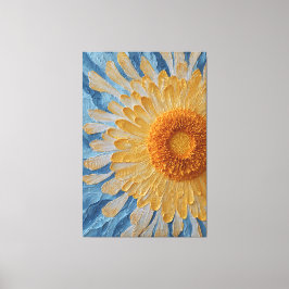 Gele margriet met blauwe achtergrond getextureerd canvas afdruk