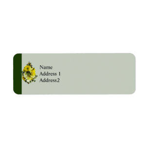 Gele margrieten en witte chrysanten save the date etiket
