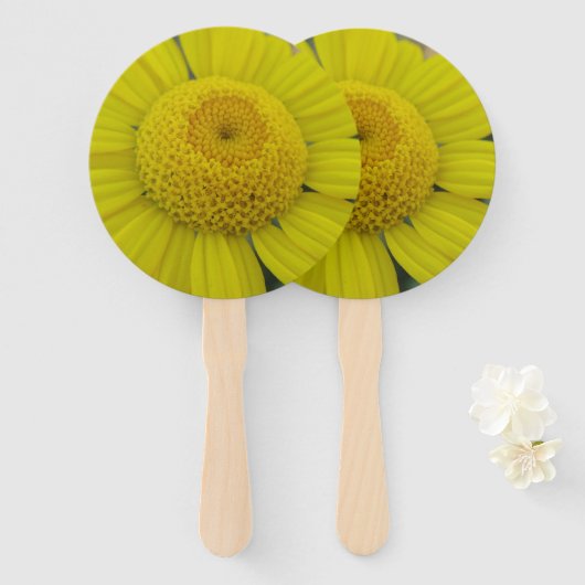  gele marguerite handwaaier (Voorkant en achterkant)