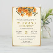 Gele Marigold Bloemen Zuid-Indische Foto Huwelijk Kaart (Staand voorkant)