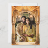 Gele Marigold Bloemen Zuid-Indische Foto Huwelijk Kaart (Achterkant)