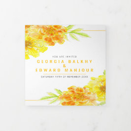Gele marigold waterverf drieluik uitnodiging
