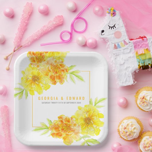 Gele marigold waterverf papieren bordje (Feest)