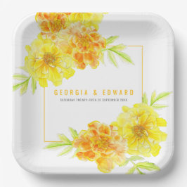 Gele marigold waterverf papieren bordje