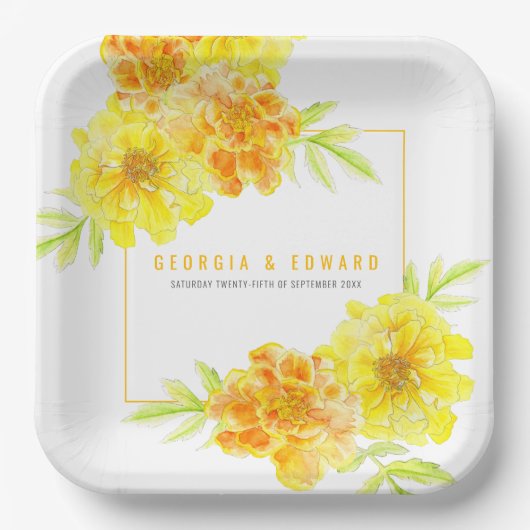 Gele marigold waterverf papieren bordje (Voorkant)
