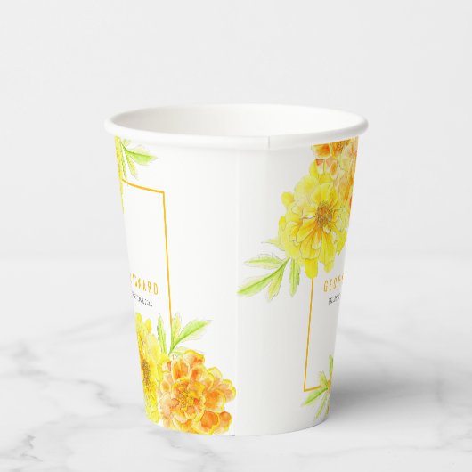 Gele marigoldbloembruiloft papieren bekers (Rechts)