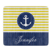 gele marine blauwe ankertekst snijplank (Voorkant)