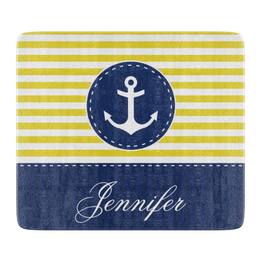 gele marine blauwe ankertekst snijplank (Voorkant)