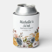 Gele Marine Blauwe Bloemen 50ste Verjaardag Blikjeskoeler (Blikje Voorkant)