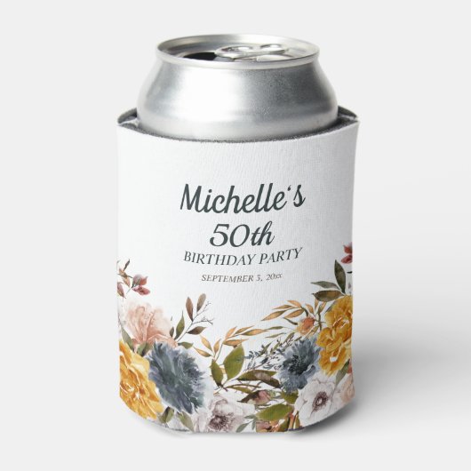 Gele Marine Blauwe Bloemen 50ste Verjaardag Blikjeskoeler (Blikje Voorkant)
