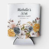 Gele Marine Blauwe Bloemen 50ste Verjaardag Blikjeskoeler (Voorkant)