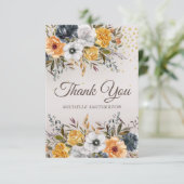 Gele Marine Blauwe Bloemen Glitter Verjaardag Bedankkaart (Staand voorkant)