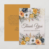 Gele Marine Blauwe Bloemen Glitter Verjaardag Bedankkaart (Voorkant / Achterkant)