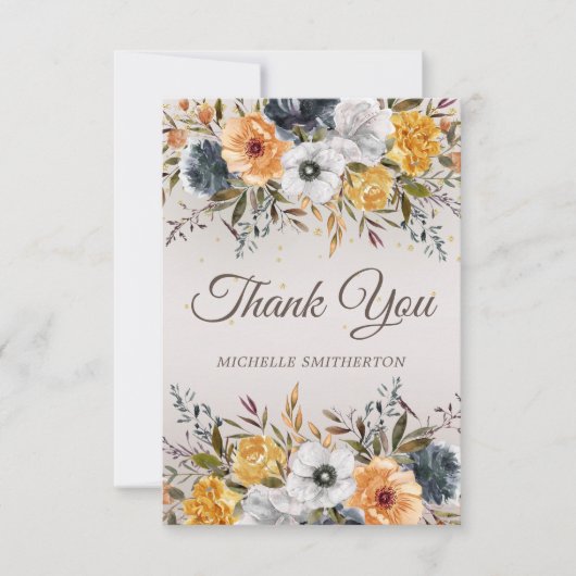 Gele Marine Blauwe Bloemen Glitter Verjaardag Bedankkaart (Voorkant)