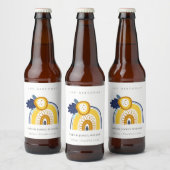 Gele marine Boho Floral regenboog elke zondag Bier Etiket (Flessen)