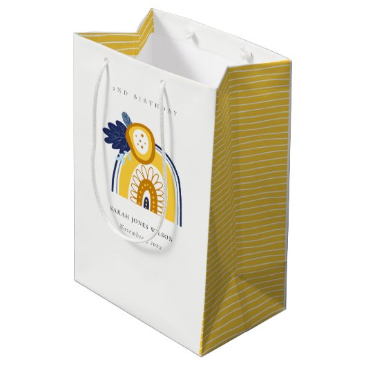 Gele marine Boho Floral regenboog elke zondag Medium Cadeauzakje (Achterkant Gekanteld)