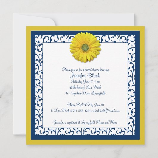Gele marine Gerbera Daisy Bridal Shower Kaart (Achterkant)