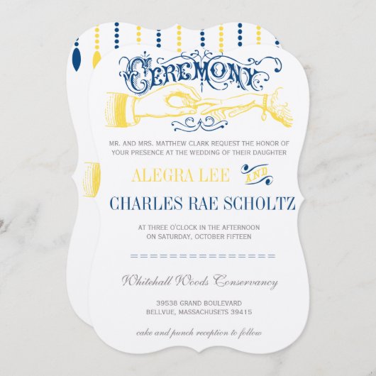 Gele marine Modern Typografie Invite Kaart (Voorkant / Achterkant)