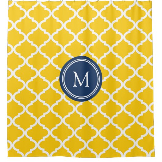 Gele marine Quatrefoil Monogram Shower Curtain Douchegordijn (Voorkant)