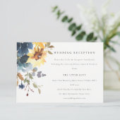 Gele marine zonnebloem bloemenbruiloft receptie informatiekaartje (Staand voorkant)
