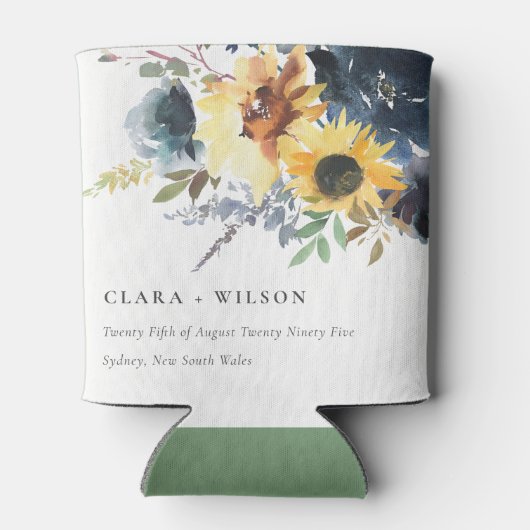 Gele marine zonnebloemen watercolor bloem bruiloft blikjeskoeler (Achterkant)