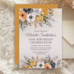 Gele marineblauw Floral Glitter 50th Birthday Kaart<br><div class="desc">mosterdgeel en marineblauw waterverf met goudglitter op een beige uitnodiging van een vijftigjarig feest. Neem contact met mij op voor hulp bij aanpassingen of voor het aanvragen van matching of het coördineren van Zazzle-producten.</div>