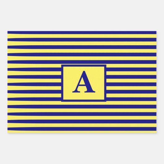 Gele marineblauw Nautical Monogram Kerstmis Inpakpapier Vel (Voorkant)