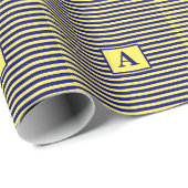 Gele marineblauw Nautical Monogrammen Stripes Cute Cadeaupapier (Rol Hoek)