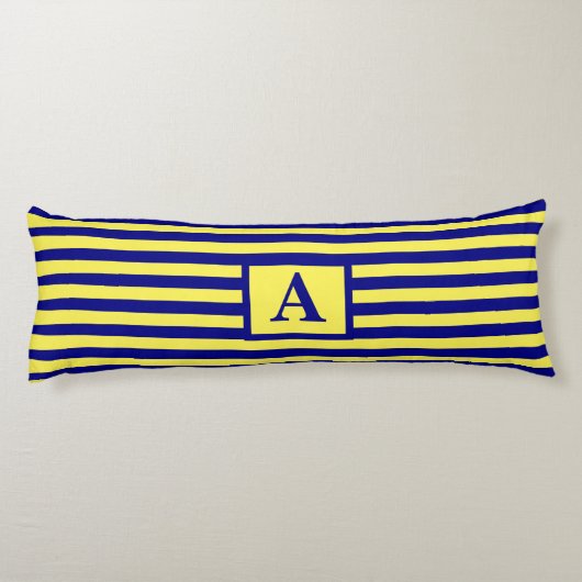 Gele marineblauw Nautical Monogrammen Stripes Cute Lichaamskussen (Achterkant)