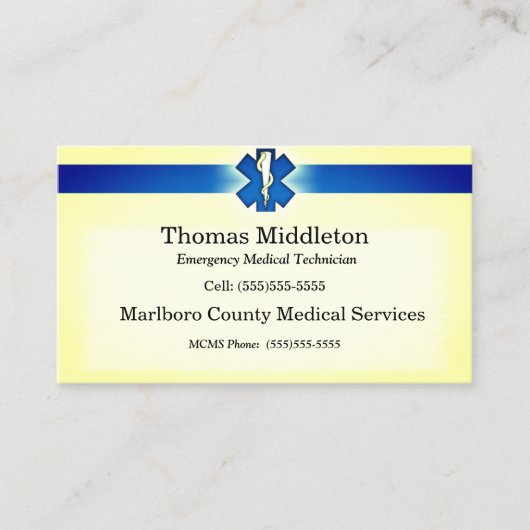 Gele marinester voor EMS / EMT Contact Kaart Visitekaartje (Voorkant)