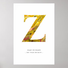 Gele marmer Letter Z Initiaal - Gepersonaliseerde Poster