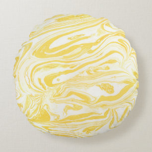 Gele marmertextuur. Handtekening Rond Kussen