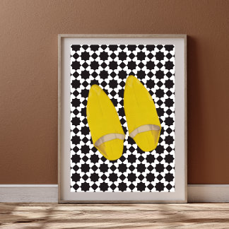 Gele Marokkaanse Babouche Muiltjes -Minimalistisch Poster