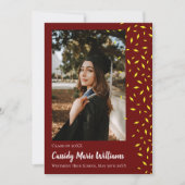 Gele maroon Confetti Afstuderen bekendmaking Kaart (Voorkant)