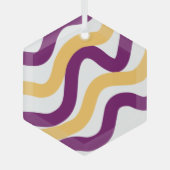 Gele marron roodgolvende lijnen golvend patroonont glas ornament (Voorkant)