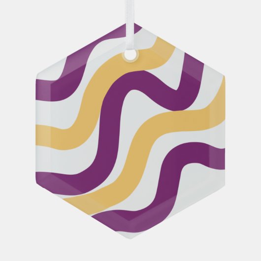 Gele marron roodgolvende lijnen golvend patroonont glas ornament (Voorkant)