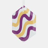 Gele marron roodgolvende lijnen golvend patroonont glas ornament (Voorkant links)