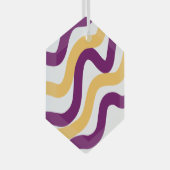 Gele marron roodgolvende lijnen golvend patroonont glas ornament (Voorkant Rechts)