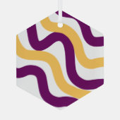 Gele marron roodgolvende lijnen golvend patroonont glas ornament (Achterkant)