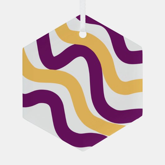 Gele marron roodgolvende lijnen golvend patroonont glas ornament (Achterkant)