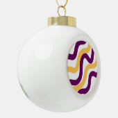 Gele marron roodgolvende lijnen golvend patroonont keramische bal ornament (Links)