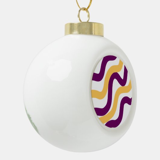 Gele marron roodgolvende lijnen golvend patroonont keramische bal ornament (Links)