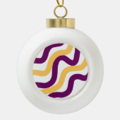 Gele marron roodgolvende lijnen golvend patroonont keramische bal ornament (Voorkant)